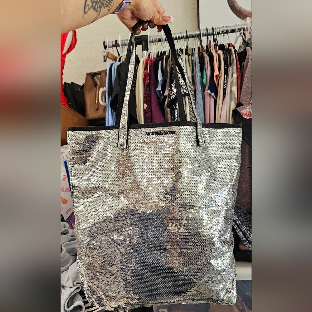 Victoria's Secret Silver Sequin Tote Bag